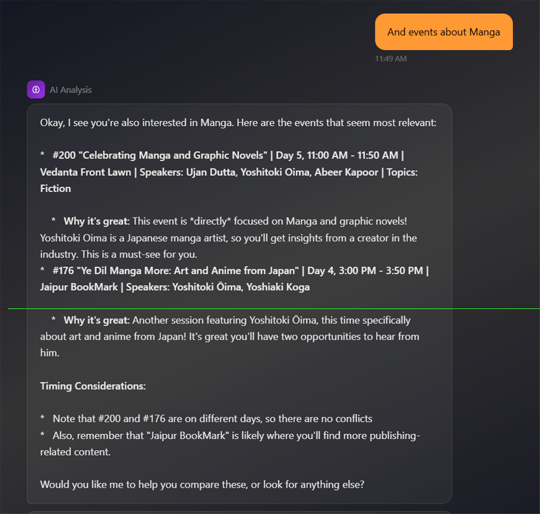Follow-up conversation about Manga events